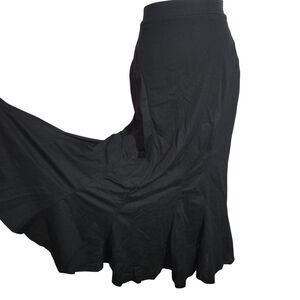 OGL Black Linen Blend Flowy Mermaid Maxi Skirt With Side Pockets Sz Small